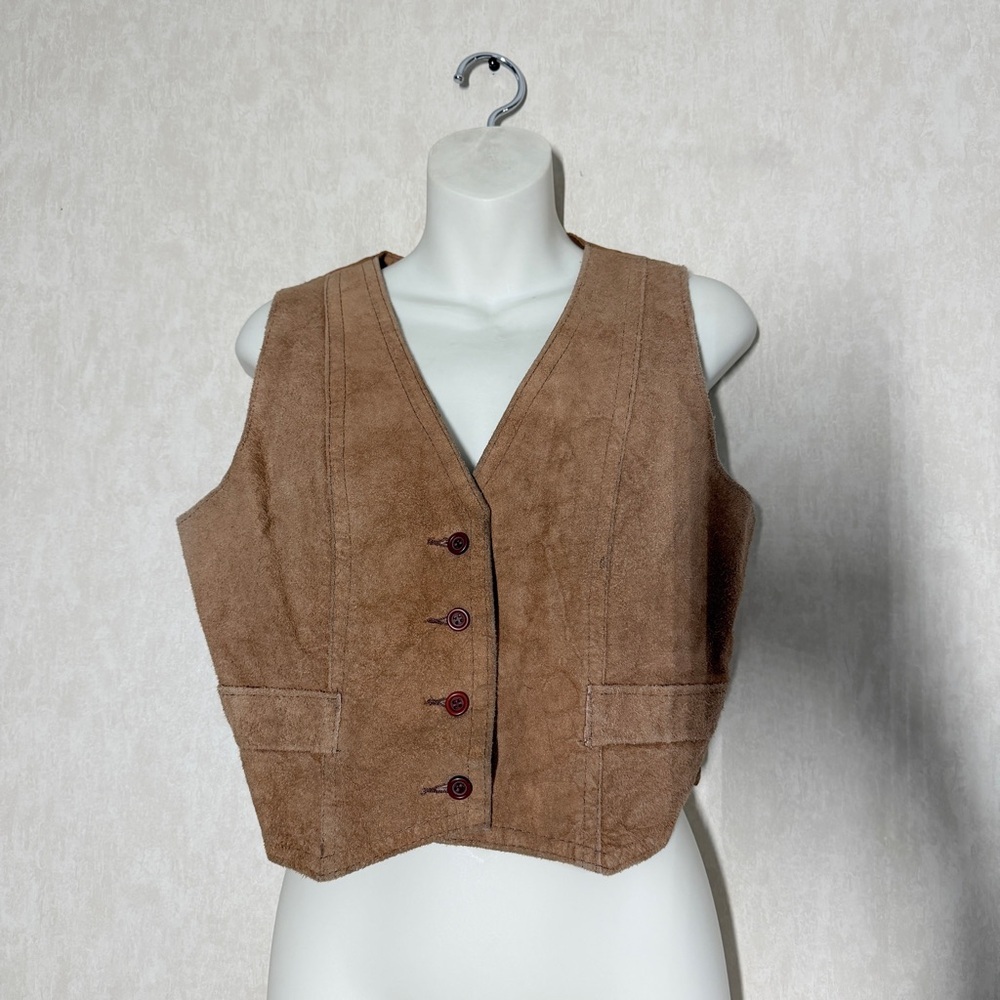 Learsi Women’s Genuine Leather Suede Vest V-Neck Barncore Cowgirl in Brown L